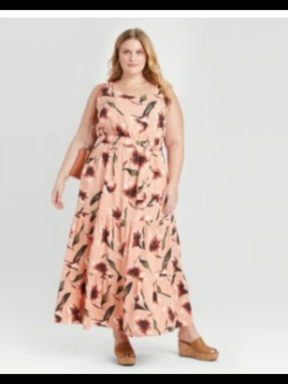 Ava & Viv Peach Floral Tie-Waist Maxi Dress
